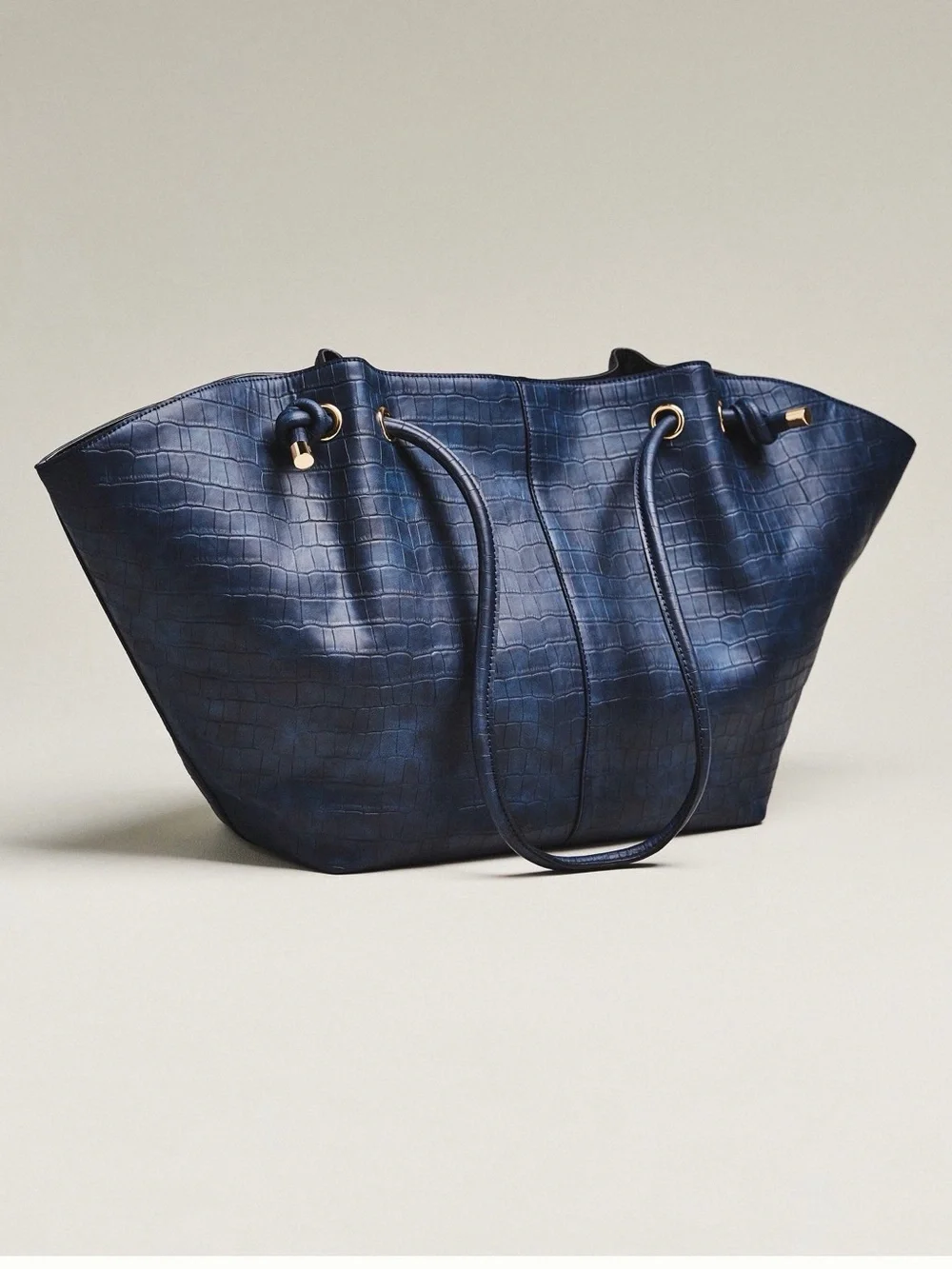NWT new Anthropologie Maeve embossed croc tote bag navy blue huge